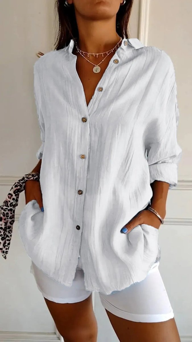Lapel Long Sleeve Shirt - AmiraMart