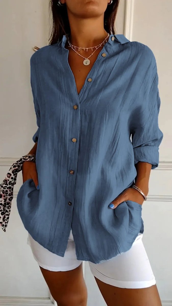 Lapel Long Sleeve Shirt - AmiraMart