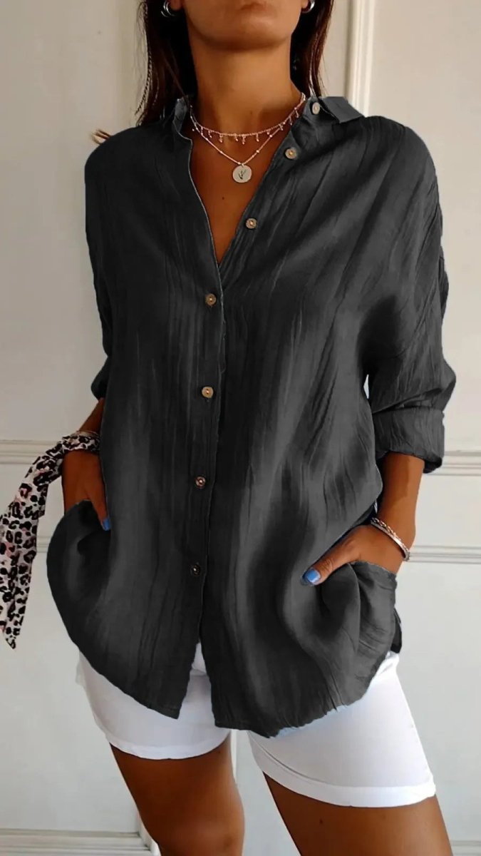 Lapel Long Sleeve Shirt - AmiraMart