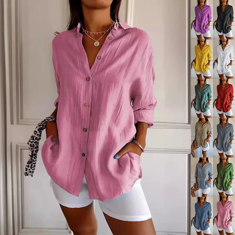 Lapel Long Sleeve Shirt - AmiraMart