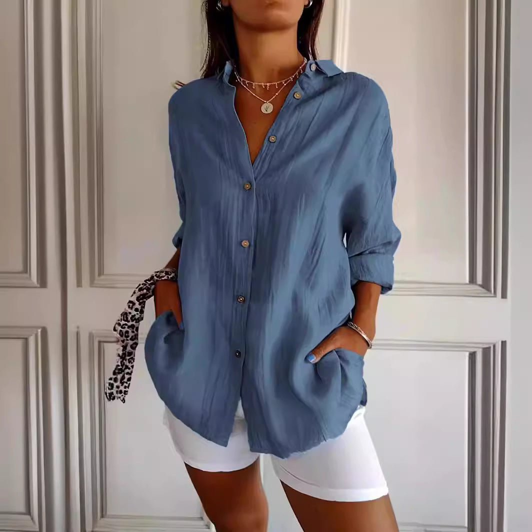 Lapel Long Sleeve Shirt - AmiraMart
