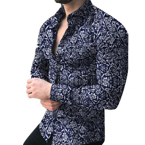 Lapel printed long - sleeved casual floral shirt - AmiraMart