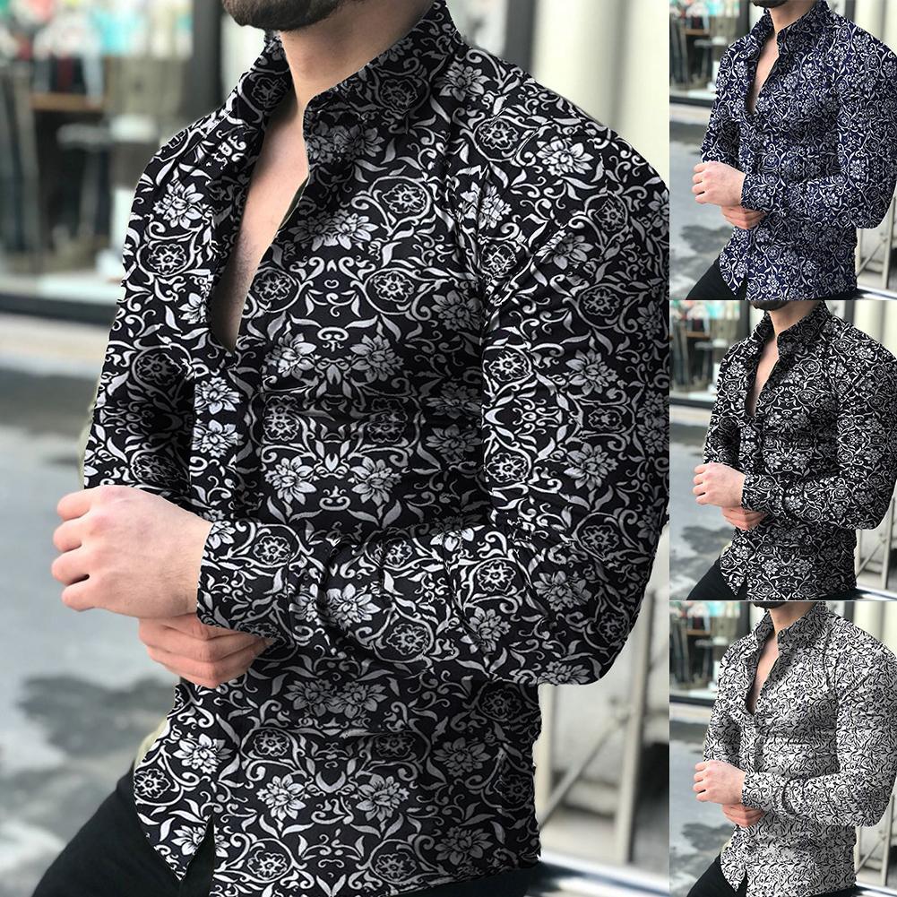 Lapel printed long - sleeved casual floral shirt - AmiraMart