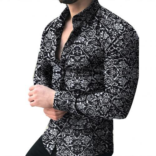 Lapel printed long - sleeved casual floral shirt - AmiraMart