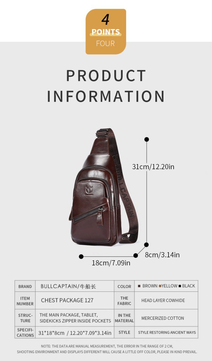 Large - capacity Genuine Leather Men's Shoulder Crossbody - AmiraMart