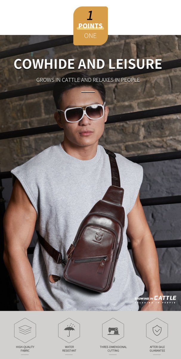Large - capacity Genuine Leather Men's Shoulder Crossbody - AmiraMart