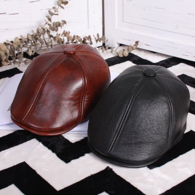 Leather beret thin ladies hat - AmiraMart