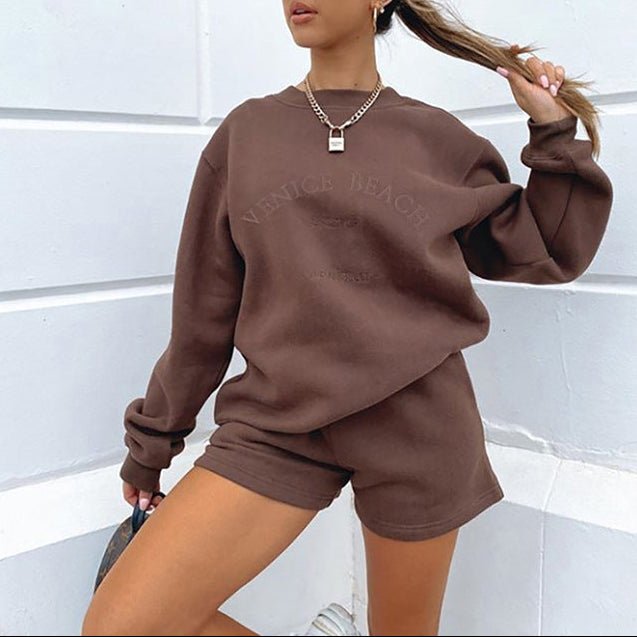Letter Embroidered Fleece Thick Loose Loose All - Match Casual Sweater - AmiraMart