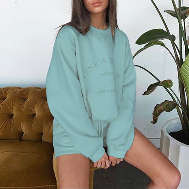 Letter Embroidered Fleece Thick Loose Loose All - Match Casual Sweater - AmiraMart