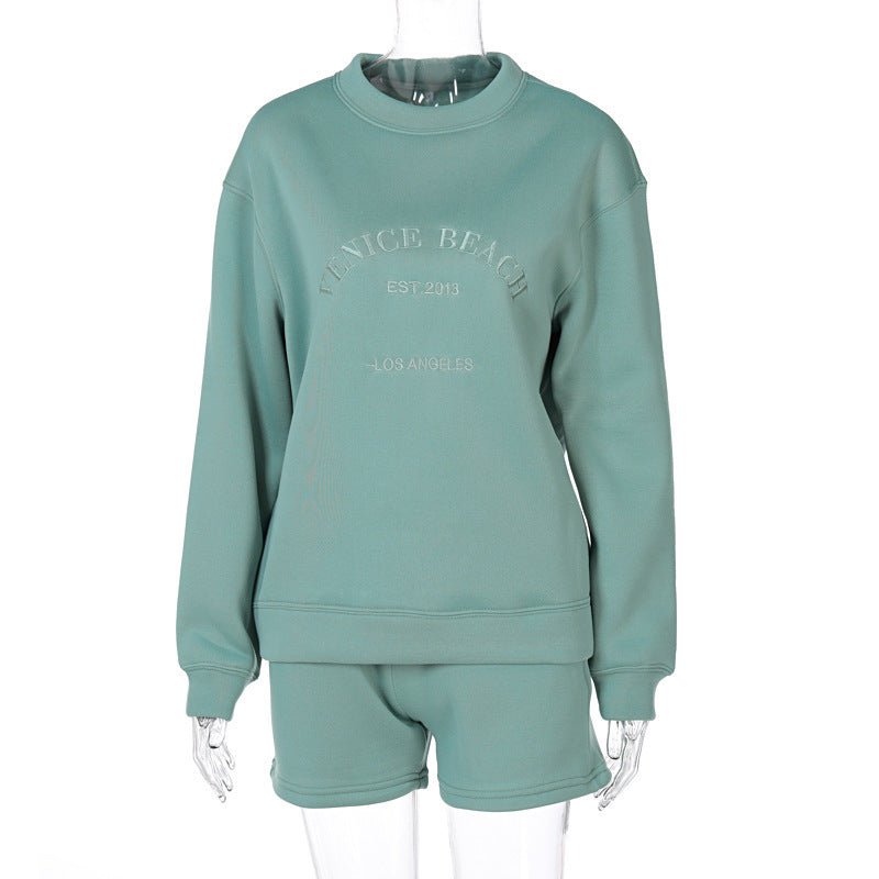 Letter Embroidered Fleece Thick Loose Loose All - Match Casual Sweater - AmiraMart
