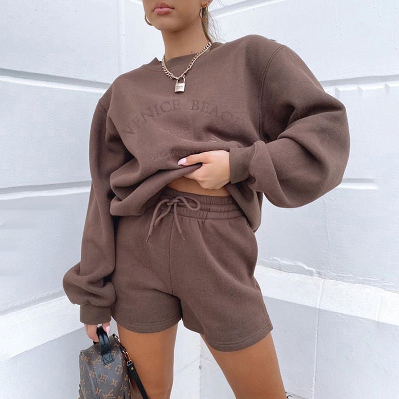 Letter Embroidered Fleece Thick Loose Loose All - Match Casual Sweater - AmiraMart