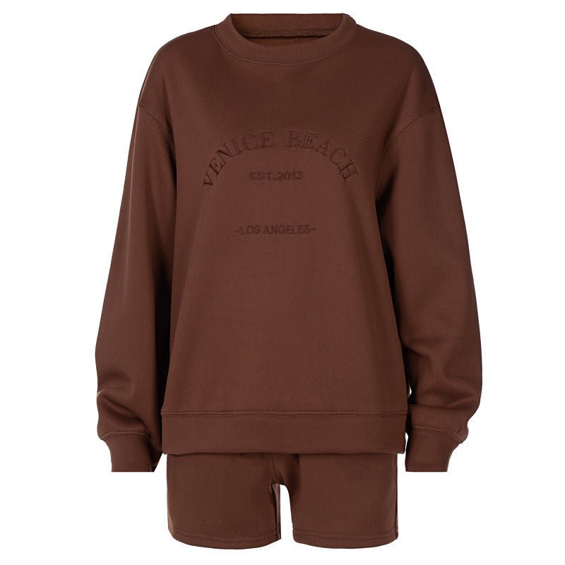 Letter Embroidered Fleece Thick Loose Loose All - Match Casual Sweater - AmiraMart