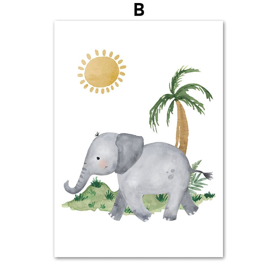 Lion Elephant Giraffe Jungle Animal Nursery Wall Art Canvas - AmiraMart