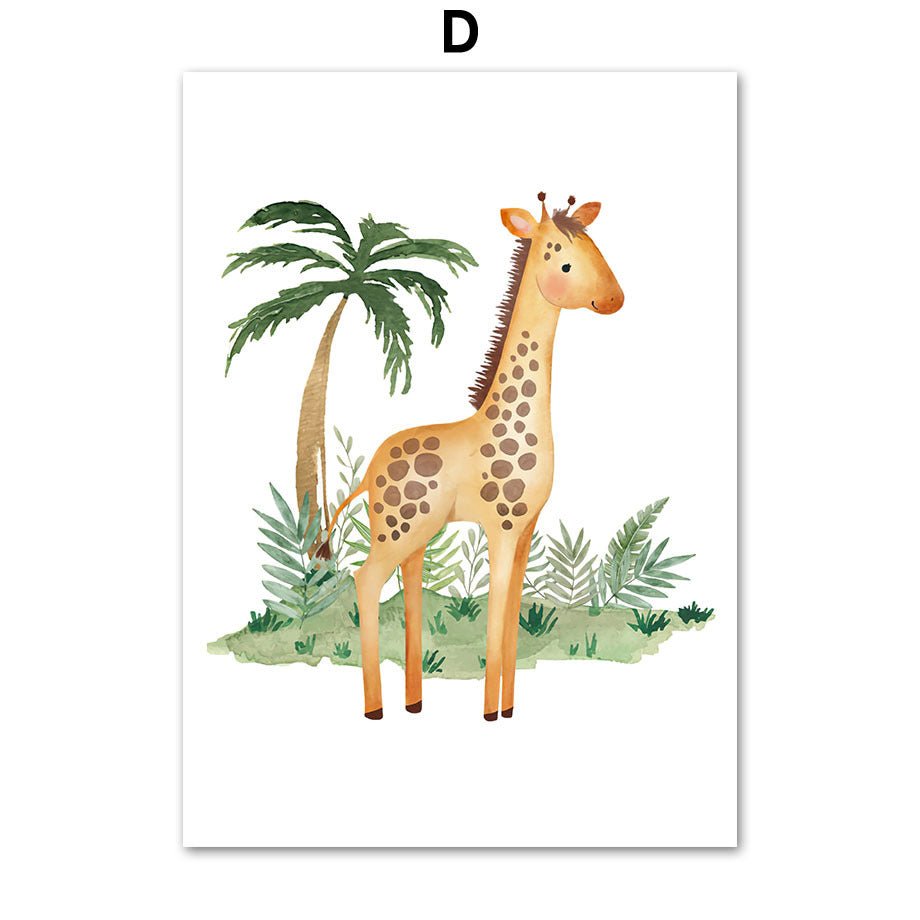 Lion Elephant Giraffe Jungle Animal Nursery Wall Art Canvas - AmiraMart