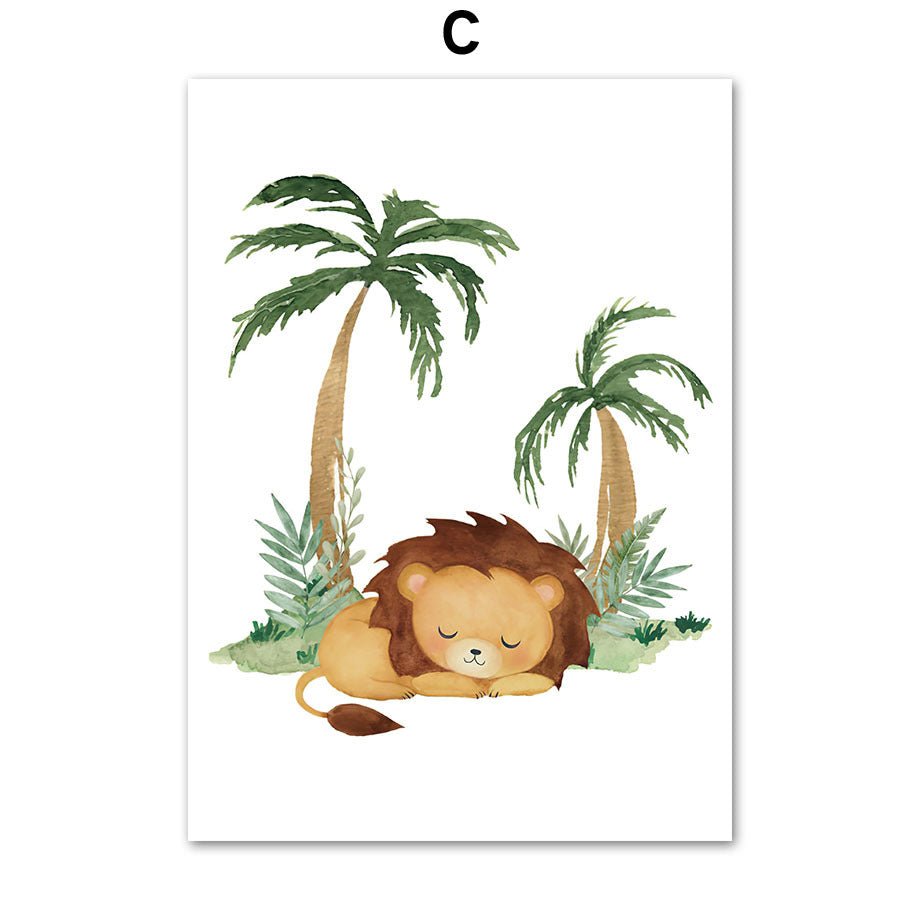 Lion Elephant Giraffe Jungle Animal Nursery Wall Art Canvas - AmiraMart