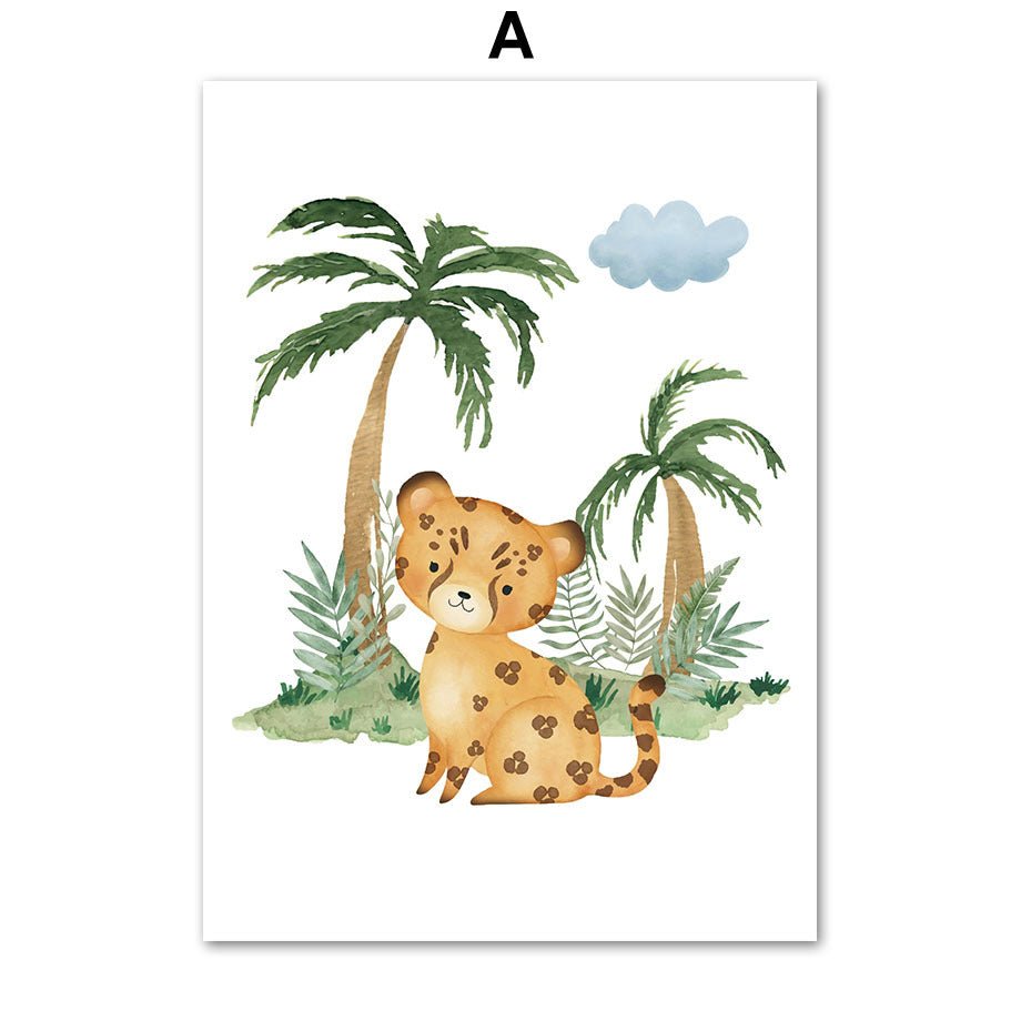 Lion Elephant Giraffe Jungle Animal Nursery Wall Art Canvas - AmiraMart