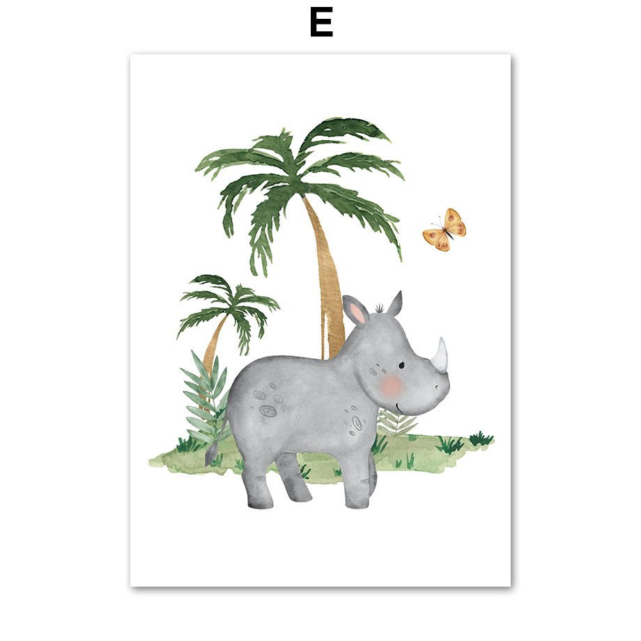 Lion Elephant Giraffe Jungle Animal Nursery Wall Art Canvas - AmiraMart