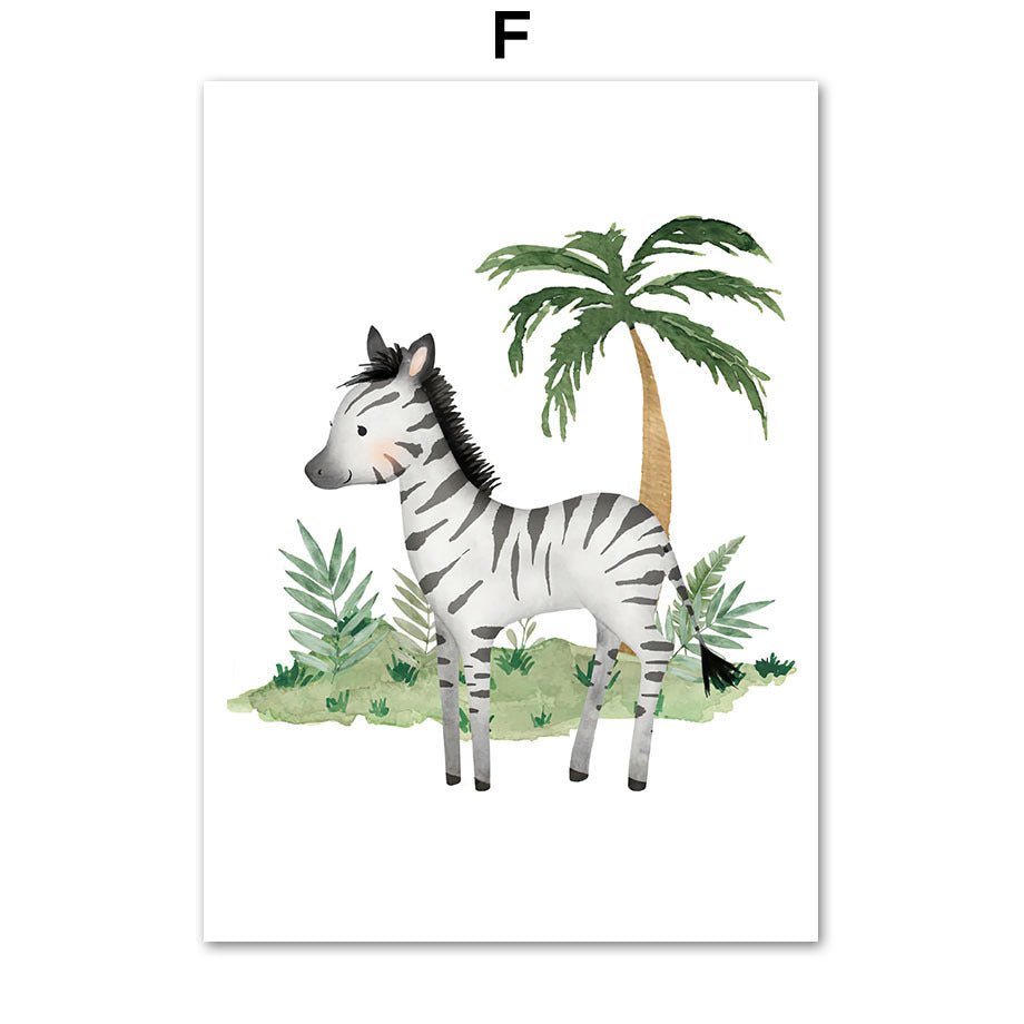 Lion Elephant Giraffe Jungle Animal Nursery Wall Art Canvas - AmiraMart