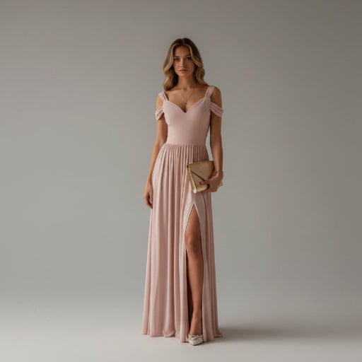 Long Floor Length Elegant Greek Style Pleated Dress - AmiraMart