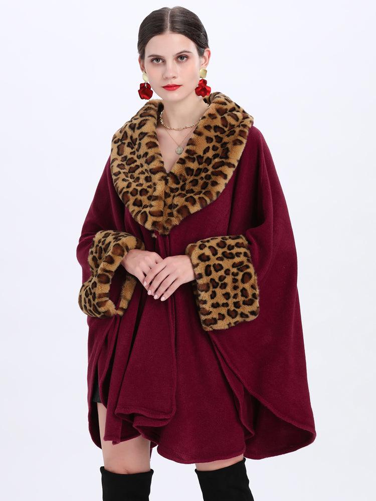 Loose Plus Size Fashion Fox Fur Collar Cloak Cape Women - AmiraMart