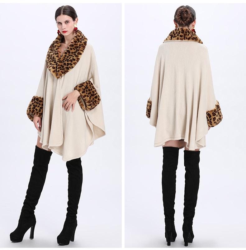 Loose Plus Size Fashion Fox Fur Collar Cloak Cape Women - AmiraMart