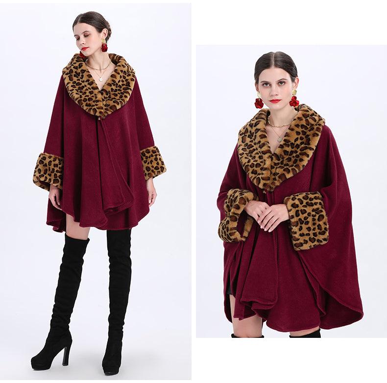 Loose Plus Size Fashion Fox Fur Collar Cloak Cape Women - AmiraMart
