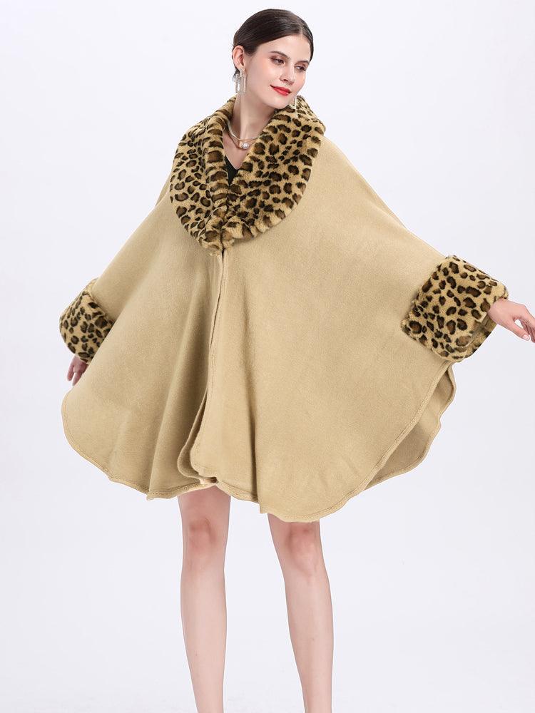 Loose Plus Size Fashion Fox Fur Collar Cloak Cape Women - AmiraMart