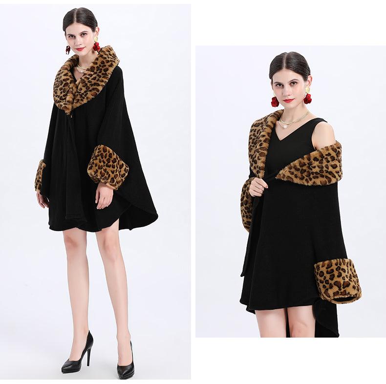 Loose Plus Size Fashion Fox Fur Collar Cloak Cape Women - AmiraMart