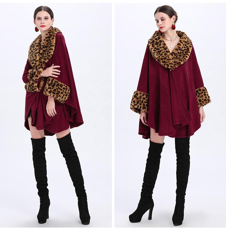 Loose Plus Size Fashion Fox Fur Collar Cloak Cape Women - AmiraMart