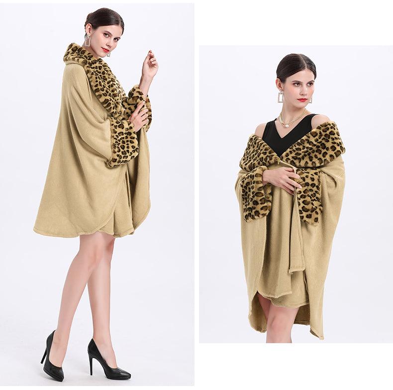 Loose Plus Size Fashion Fox Fur Collar Cloak Cape Women - AmiraMart