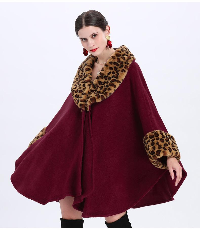 Loose Plus Size Fashion Fox Fur Collar Cloak Cape Women - AmiraMart