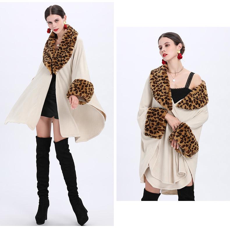 Loose Plus Size Fashion Fox Fur Collar Cloak Cape Women - AmiraMart