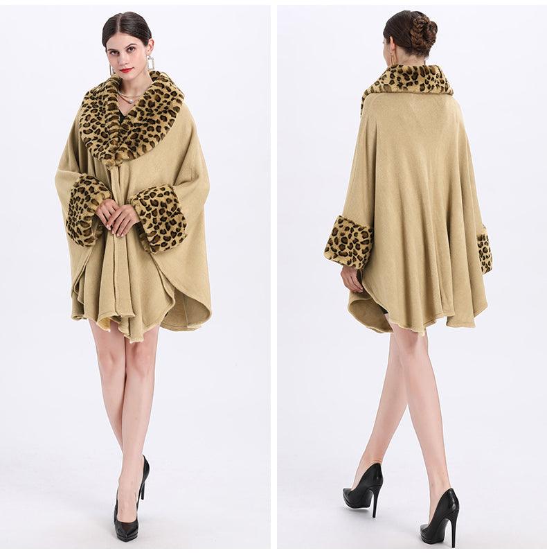 Loose Plus Size Fashion Fox Fur Collar Cloak Cape Women - AmiraMart