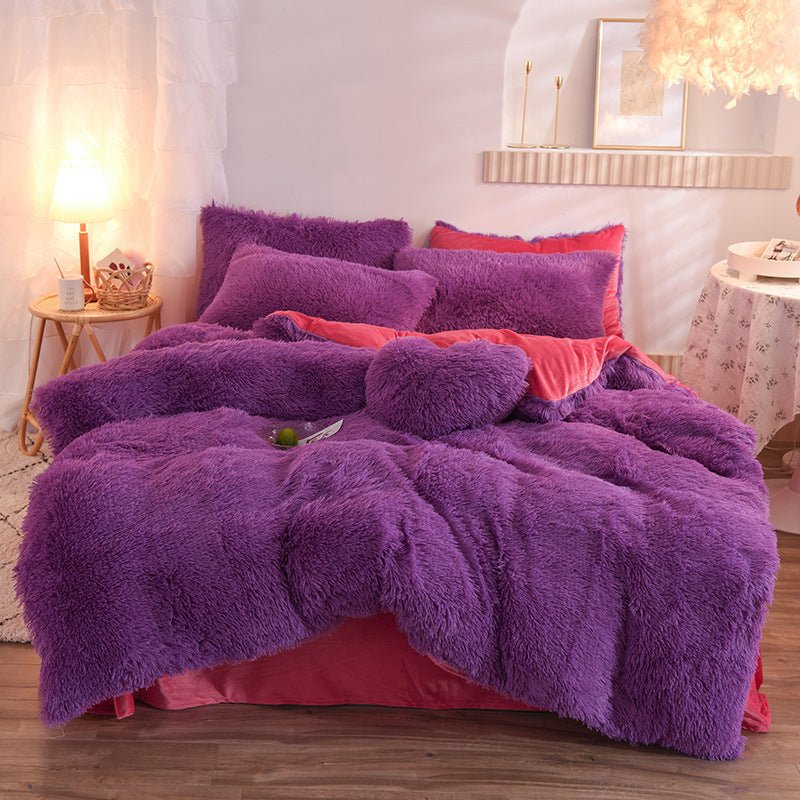 Luxury Thick Fleece Duvet Cover Queen King Winter Warm Bed Quilt Cover Pillowcase Fluffy Plush Shaggy Bedclothes Bedding Set