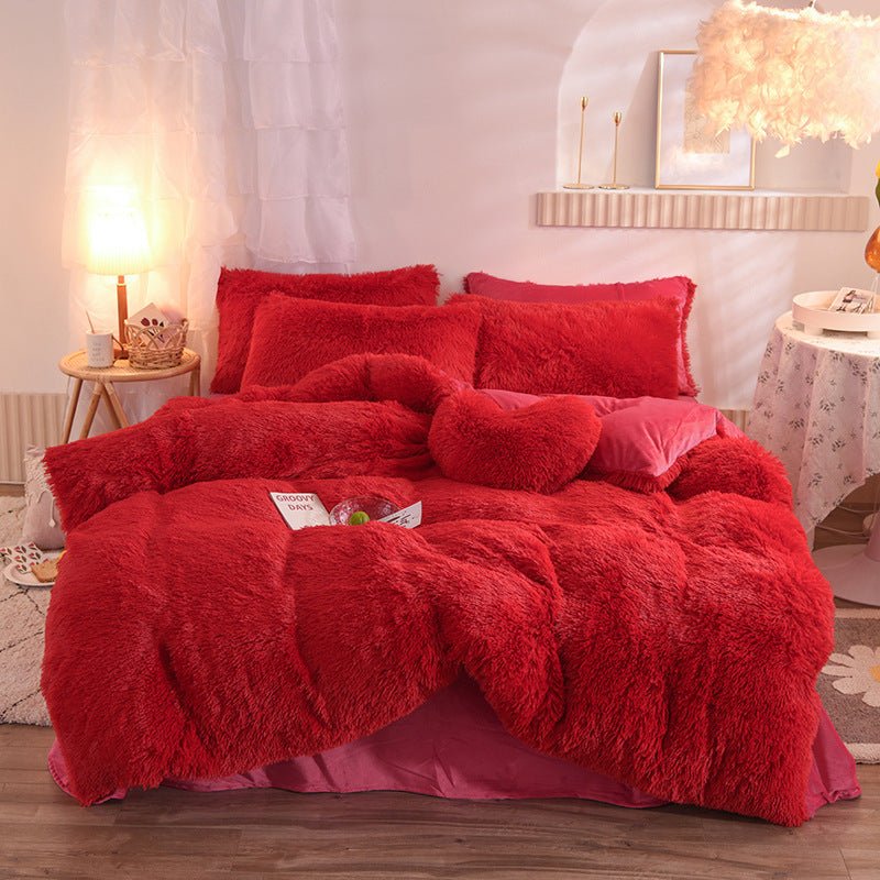 Luxury Thick Fleece Duvet Cover Queen King Winter Warm Bed Quilt Cover Pillowcase Fluffy Plush Shaggy Bedclothes Bedding Set