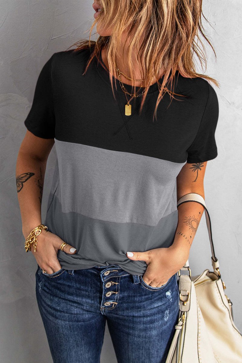 Match Color Short - Sleeved T-shirt - AmiraMart