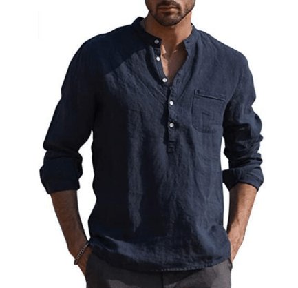 Men Vintage White Shirt Button Linen Shirts - AmiraMart