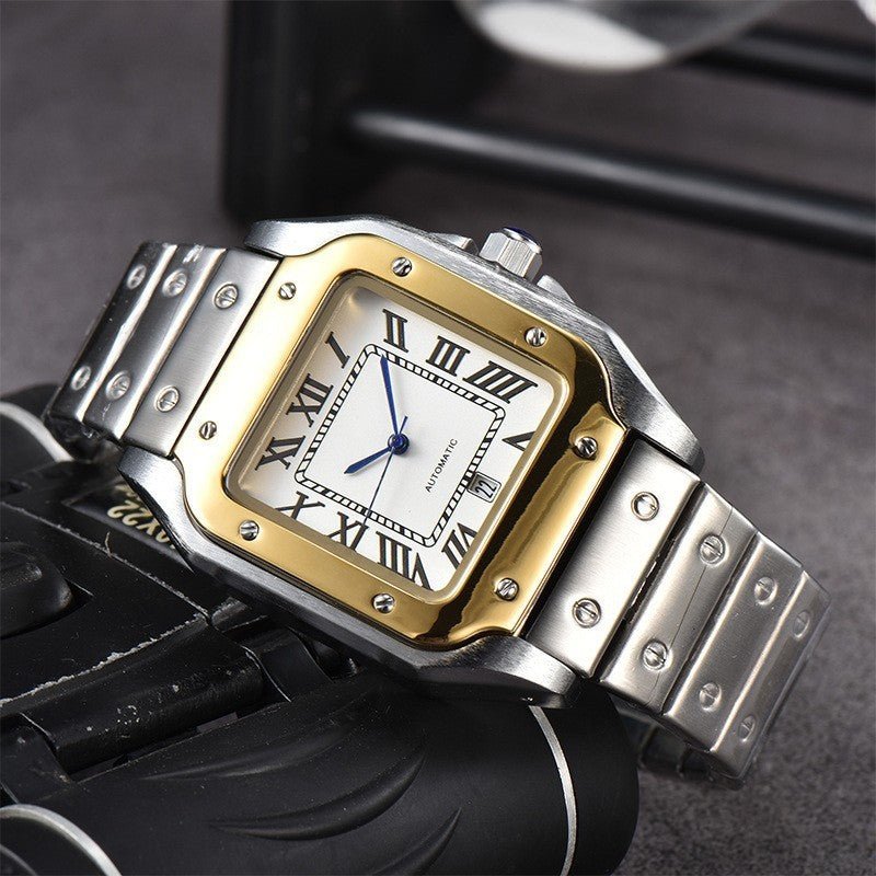 Men's 3 - pin Quartz Square All - steel Watch - AmiraMart