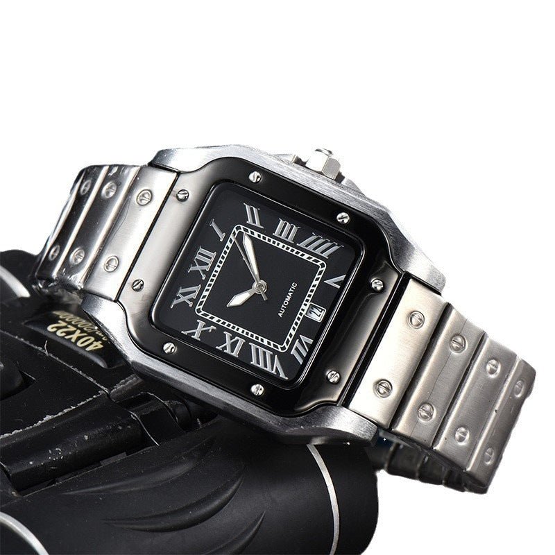 Men's 3 - pin Quartz Square All - steel Watch - AmiraMart