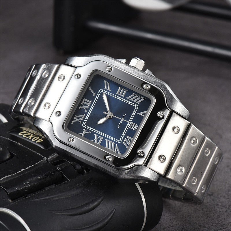 Men's 3 - pin Quartz Square All - steel Watch - AmiraMart