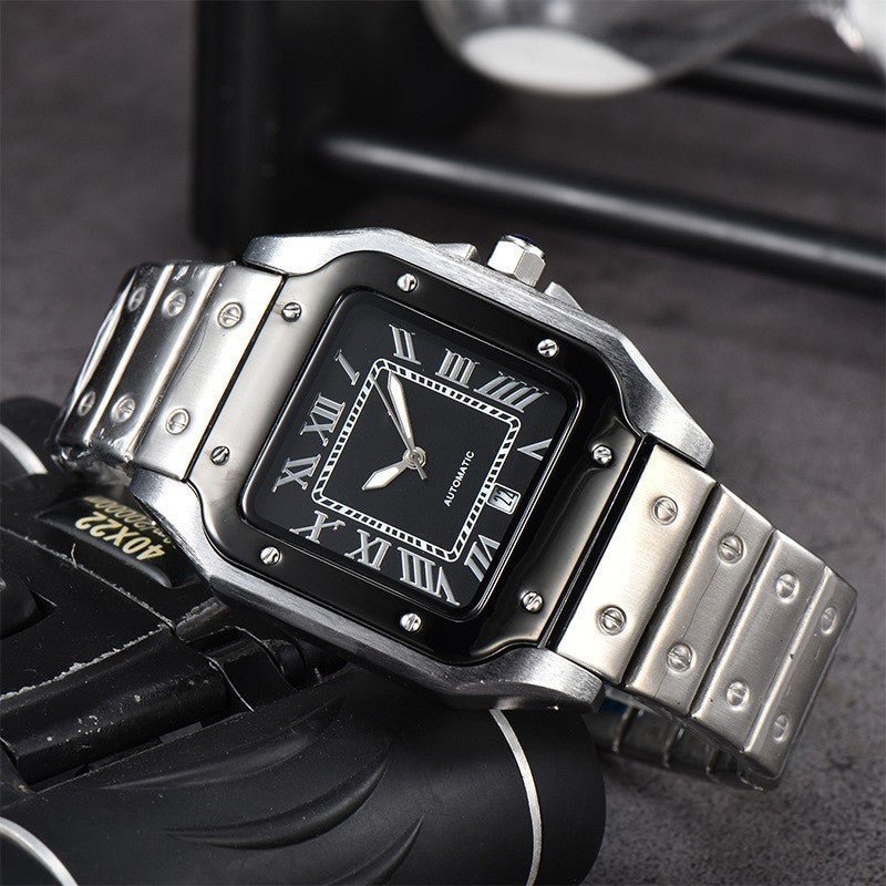 Men's 3 - pin Quartz Square All - steel Watch - AmiraMart