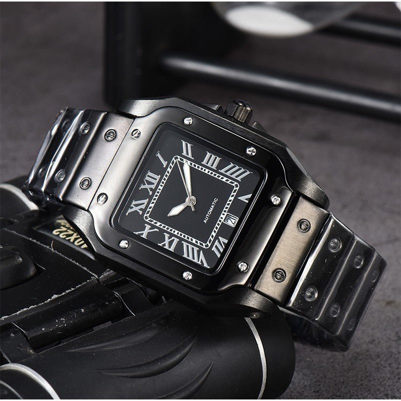 Men's 3 - pin Quartz Square All - steel Watch - AmiraMart