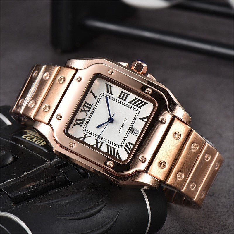Men's 3 - pin Quartz Square All - steel Watch - AmiraMart
