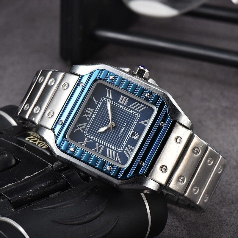 Men's 3 - pin Quartz Square All - steel Watch - AmiraMart