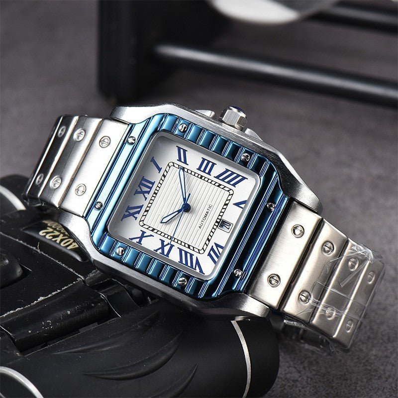 Men's 3 - pin Quartz Square All - steel Watch - AmiraMart