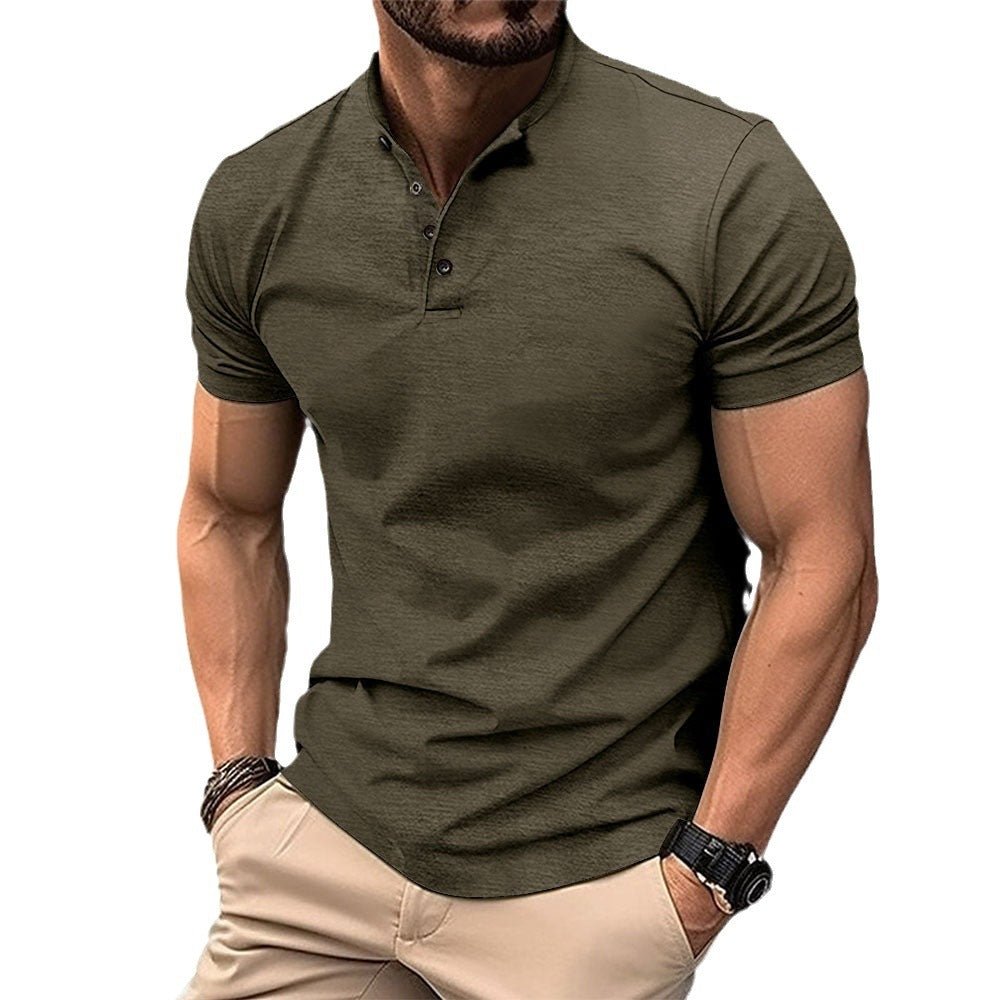 Men's Button Henry Collar Sports Polo Shirt - AmiraMart