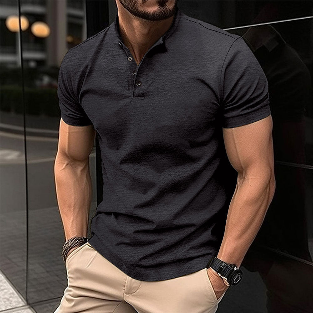 Men's Button Henry Collar Sports Polo Shirt - AmiraMart