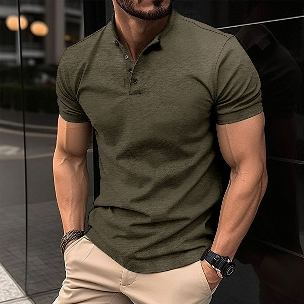 Men's Button Henry Collar Sports Polo Shirt - AmiraMart