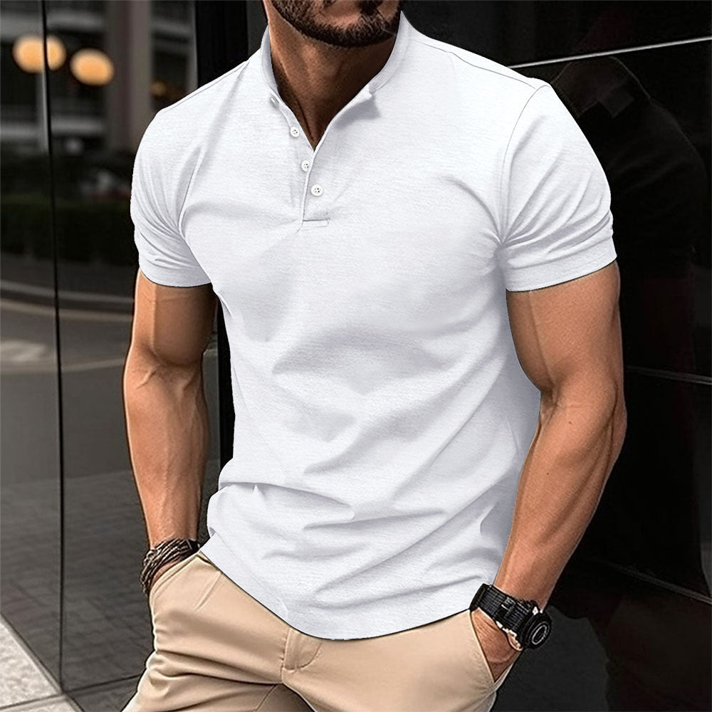 Men's Button Henry Collar Sports Polo Shirt - AmiraMart