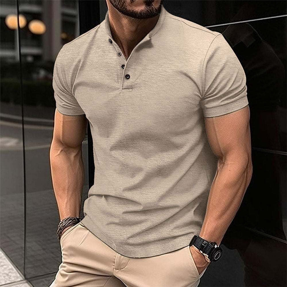 Men's Button Henry Collar Sports Polo Shirt - AmiraMart